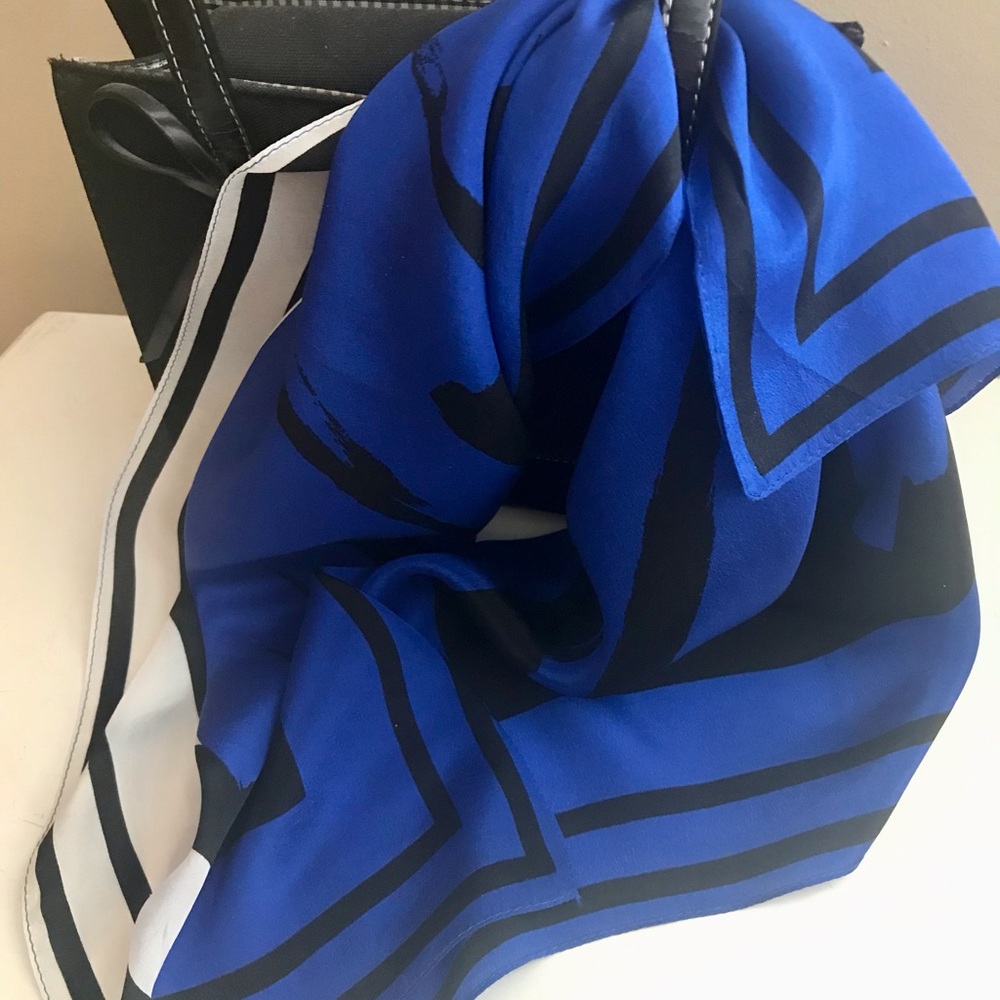 OROTON silk scarf, blue and black